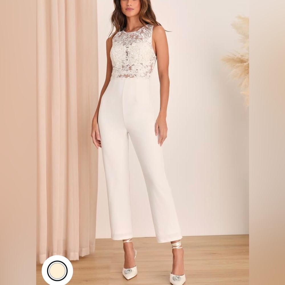 Lulus Alluring Amour White Embroidered Lace Straight-Leg Jumpsuit